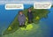Caricature. Officials on the Kamchatka Peninsula in Russia to explain the cause of ocean pollution