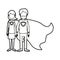 Caricature thick contour faceless full body couple parents super hero with heart symbol in uniform