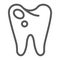 Caries line icon, dentistry and teeth, sick tooth sign, vector graphics, a linear pattern on a white background.