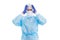 Caring for caregivers during pandemic. Critical care physician in protective gear. Intensive care