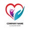 Caring community people or children and love heart logo vector design on transparent background.