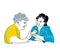 Caring for the elderly.Consultation medical diagnosis.A nurse taking care of sick elderly woman.doctor gives pills