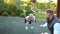 Caring father walks with his daughter on the playground. Father and daughter on a walk. fathers day