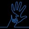 Caring hand charity blue glowing neon logo concept