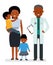 Caring for the health of the child. The pediatrician and the mother with son and daughter on a white background.