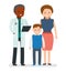 Caring for the health of the child. The pediatrician and the mother with son on a white background.