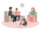 Caring parents and misbehaving boy during therapy session with psychologist counselor. Vector illustration