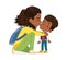 Caring young African American mother embracing kissing cute little daughter feeling love and tenderness vector flat