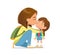 Caring young mother embracing kissing cute little daughter feeling love and tenderness vector flat