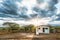 Cariri, ParaÃ­ba, Brazil - February, 2018: Landscape of a Simple life background with a beautiful house in a dry land