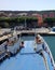 CARLOFORTE, ITALY - Oct 20, 2012: Deck of small ro-ro (roll on, roll-off) ferry about to dock