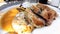Carlsbad dumpling,vegetable creamy souce, sirloin svickova