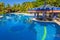 Carmen, Mexico - July 16, 2011: Luxury swimming pool scenery at RIU Yucatan Hotel