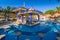 Carmen, Mexico - July 16, 2011: Luxury swimming pool scenery at RIU Yucatan Hotel