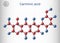 Carminic acid molecule. It is used in foods, pharmaceuticals. Sheet of paper in a cage