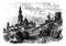 Carmona city, Sevilla, Spain vintage engraving