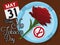 Carnation in Ashtray, Calendar and Pin for No Tobacco Day, Vector Illustration