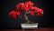 Carnation Bonsai Tree: Colorful Red Blooms On Dark Background