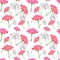 Carnation flowers on white background, mixture of watercolor and ink graphics hand-drawn illustration, seamless pattern