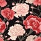 Carnation Vector Pattern: Seamless Red Carnations On Black Background
