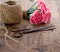 Carnations with old antique scissors