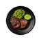 Carne Asada On A Green Abstraction Round Plate On Isolated Transparent Background Mexican Food. Generative AI