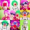 Carnival collage of photos of children with clown wig
