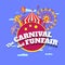 Carnival funfair banner. Amusement park circus, carousels, ferris wheel and merry-go-round attractions with inscription