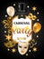 Carnival invitation card with gold masks and decorations. Celebration party background
