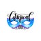 Carnival lettering logo design with mask and hand written word