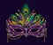 Carnival luxury mask decorated with beads, bundle of feathers, golden chains