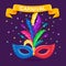 Carnival mask with feathers isolated on background. Costume accessories for parties. Mardi gras, venice festival concept. Vector