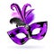Carnival Mask with pink black lilac feathers on white background. Happy carnival festive concept. Vector illustration