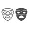 Carnival mask, tragedy mask, sad face line and solid icon, masquerade concept, drama masque vector sign on white