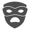 Carnival mask, tragedy mask, sad face solid icon, masquerade concept, drama masque vector sign on white background