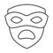 Carnival mask, tragedy mask, sad face thin line icon, masquerade concept, drama masque vector sign on white background