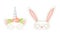 Carnival or masquerade party objects set. Unicorn and bunny masks cartoon vector illustration