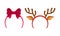 Carnival or party headbands set. Reindeer rim, head decor accessories with bow cartoon vector illustration