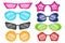 Carnival party masquerade costume glasses heart star cat eye shaped funny sunglasses realistic set. Set of doodle style sunglasses