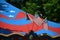 Carnival Ride Tent w/ Three American Flags in Portland, Oregon