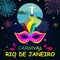 Carnival Rio background with mask and fireworks.