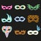 Carnival rio colorful pattern masks design icons set eps10