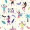 Carnival Seamless Pattern with Dancing Character People. Masqeurade Party Background with Masks