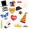 Carnival set. Masks for masquerade, a party cap, an overhead mustache, a bow tie, a clown hat