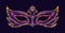 Carnival shiny purple mask decorated with golden beads