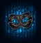 Carnival or theater mask on blue shimmering background