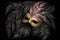 Carnival time. Venetian mask with feathers on black background, Neural network AI generated