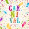 Carnival type design and falling multicolored confetti.