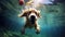 Carnivore Canidae dog swimming underwater with ball in its mouth