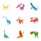 Carnivorous dinosaurs icons set, cartoon style